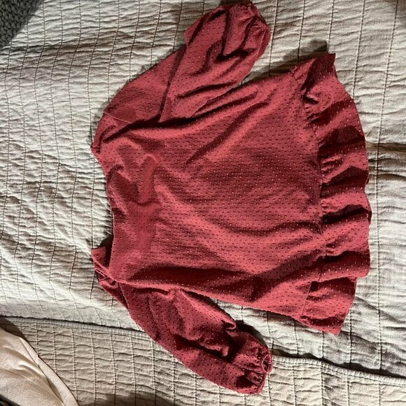 W5 Womens Red Swiss Dot 3/4 Sleeve Ruffle Peplum Pullover Blouse Size L - Picture 5 of 6